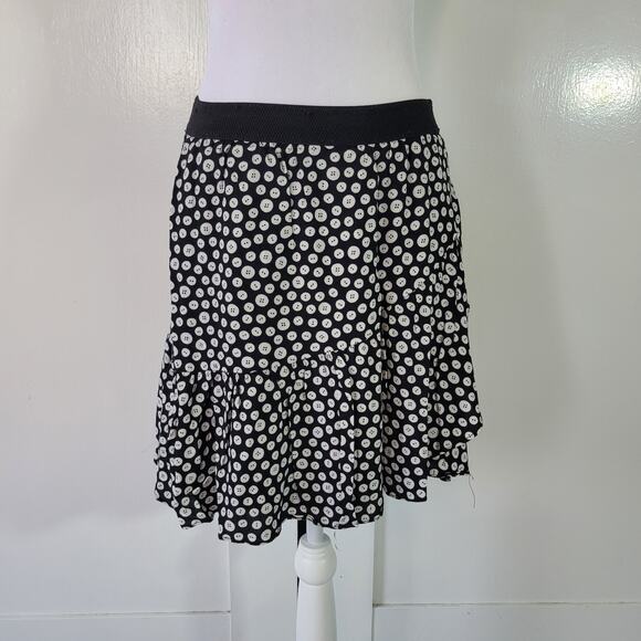 Maeve Size S Anthropologie Paulista Black White Button Print Flare Mini Skirt - Picture 9 of 9